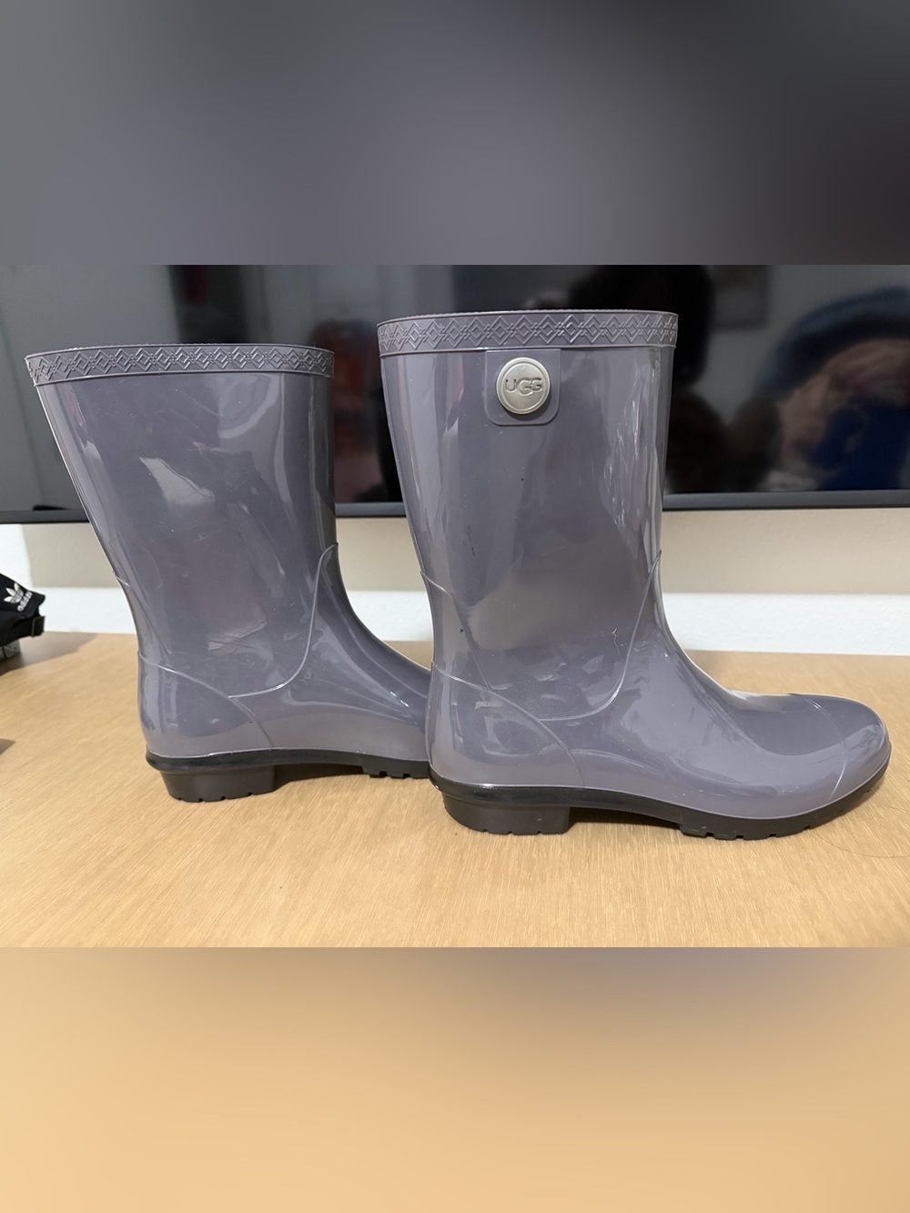 UGG Women's Glossy Gray Mid-Calf Rain Boots